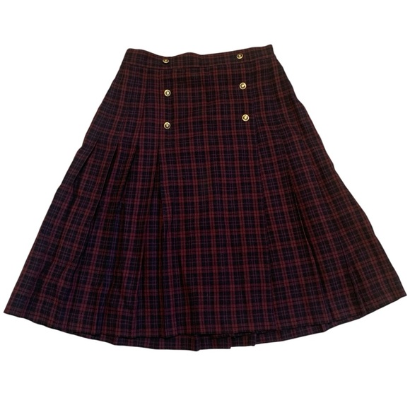 Vintage Karolyne Petite Pure Virgin Wool Plaid Pleated Midi Skirt Size 10P - Picture 1 of 7